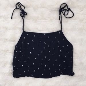 Brandy Melville Navy Blue Palm Tree Print Dena Top
